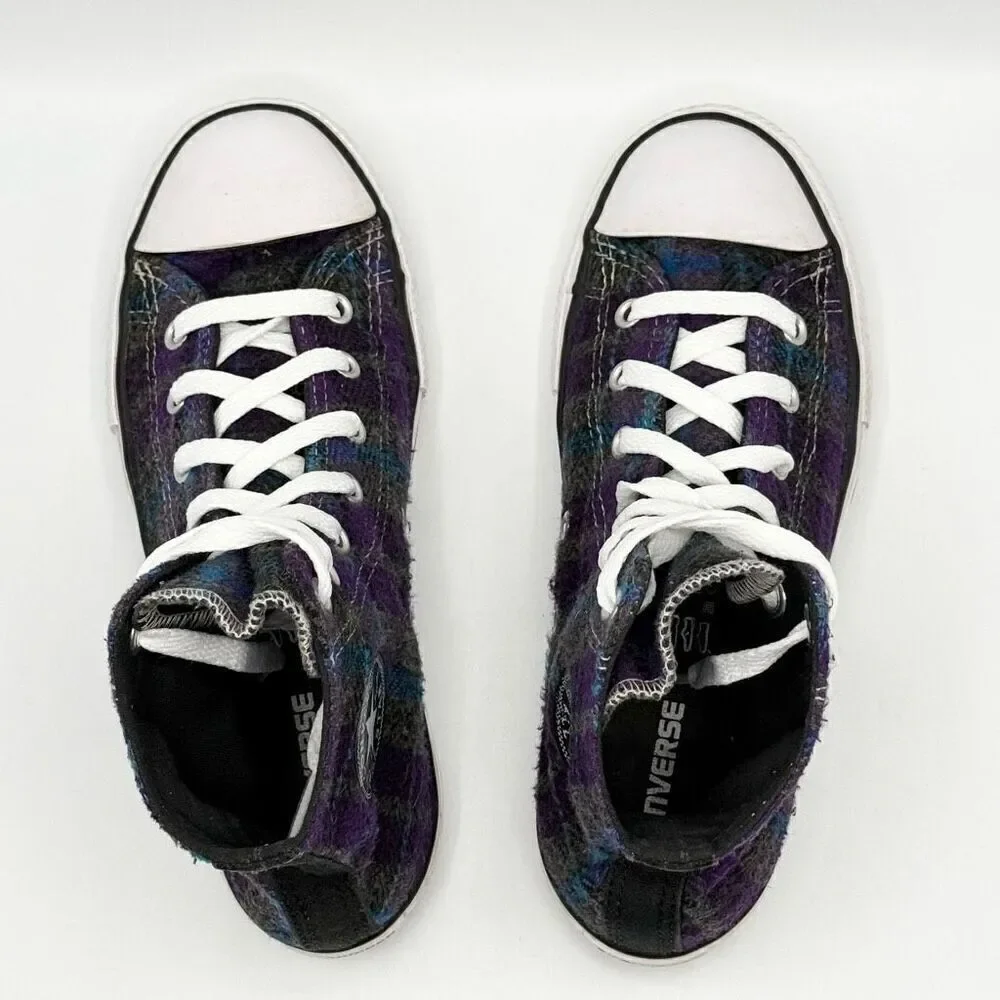 Converse All Star Chuck Taylor Hi Top Purple Blue Plaid Lace Up Sneakers - Big K